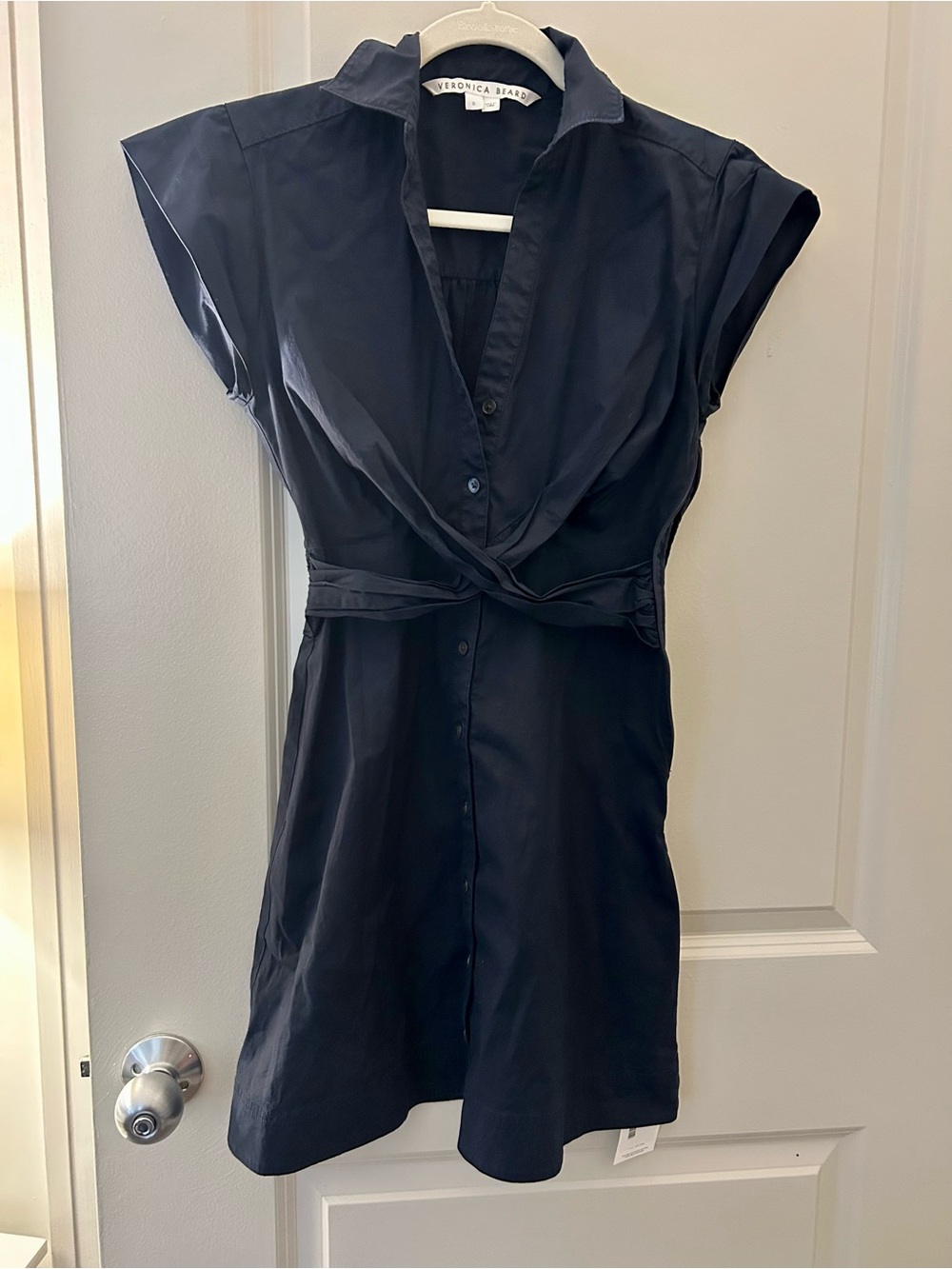 Veronica Beard Navy Cap-Sleeve Wrap Shirt Dress